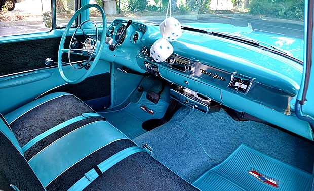 1957 Chevrolet Bel Air Sport Coupe - India Ivory over Tropical Turquoise